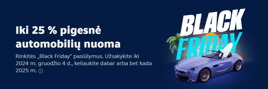 Booking.com automobiliu nuoma Black Friday nuolaidos